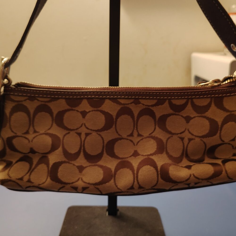Coach 8K09 Y2K Signature Stripe Demi Bag Brown Suede Baguette 2006 - Picture 4 of 5